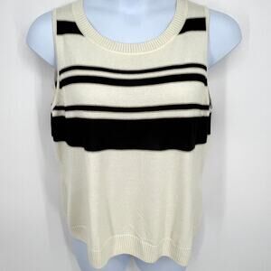St. John Resort Striped Metallic Wool Cashmere Knit Shell Cream Black Size XL
